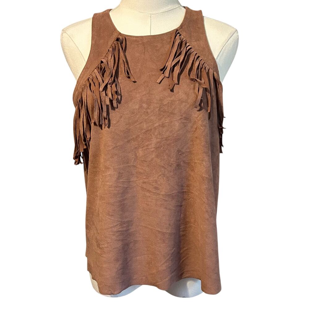 Hollister Faux Leather Tank Top Fringe Y2K Rustic Rodeo Cowgirl Festival SZ SM
